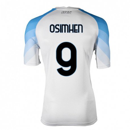 Kandiny Hombre Camiseta Victor Osimhen #9 Blanco Cielo Azul 2ª Equipación 2022/23 La Camisa Chile