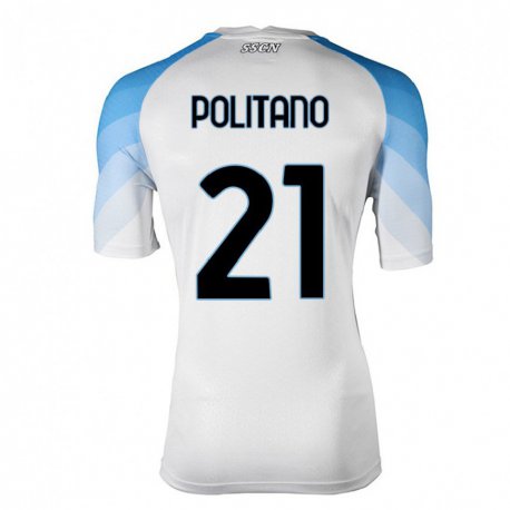 Kandiny Hombre Camiseta Matteo Politano #21 Blanco Cielo Azul 2ª Equipación 2022/23 La Camisa Chile