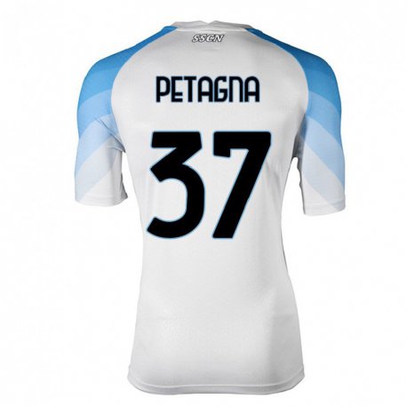 Kandiny Hombre Camiseta Andrea Petagna #37 Blanco Cielo Azul 2ª Equipación 2022/23 La Camisa Chile