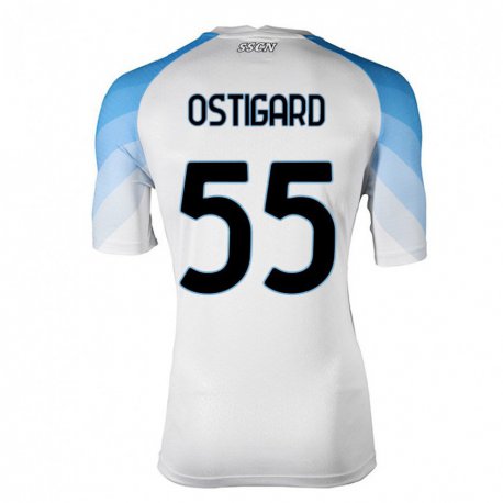 Kandiny Hombre Camiseta Leo Ostigard #55 Blanco Cielo Azul 2ª Equipación 2022/23 La Camisa Chile