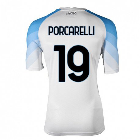 Kandiny Hombre Camiseta Maddelena Porcarelli #19 Blanco Cielo Azul 2ª Equipación 2022/23 La Camisa Chile
