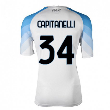 Kandiny Hombre Camiseta Ilaria Capitanelli #34 Blanco Cielo Azul 2ª Equipación 2022/23 La Camisa Chile