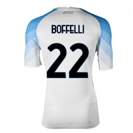 Kandiny Hombre Camiseta Valerio Boffelli #22 Blanco Cielo Azul 2ª Equipación 2022/23 La Camisa Chile