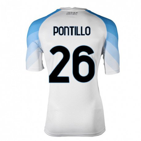 Kandiny Hombre Camiseta Pasquale Pontillo #26 Blanco Cielo Azul 2ª Equipación 2022/23 La Camisa Chile