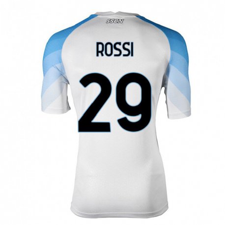 Kandiny Hombre Camiseta Francesco Rossi #29 Blanco Cielo Azul 2ª Equipación 2022/23 La Camisa Chile