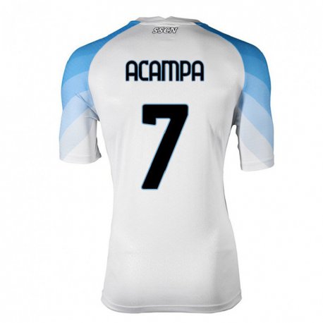 Kandiny Hombre Camiseta Davide Acampa #7 Blanco Cielo Azul 2ª Equipación 2022/23 La Camisa Chile