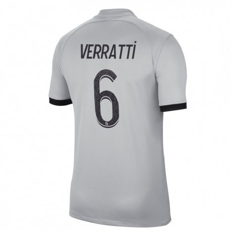 Kandiny Hombre Camiseta Marco Verratti #6 Gris 2ª Equipación 2022/23 La Camisa Chile