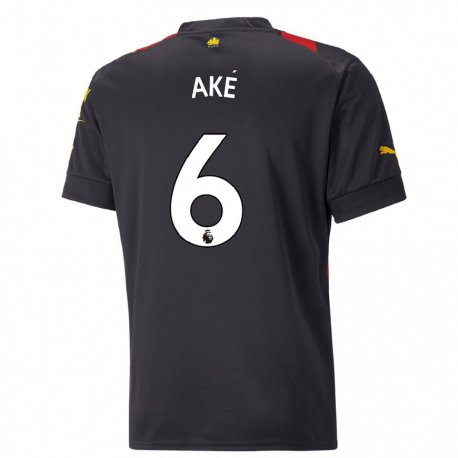 Kandiny Hombre Camiseta Nathan Ake #6 Negro Rojo 2ª Equipación 2022/23 La Camisa Chile