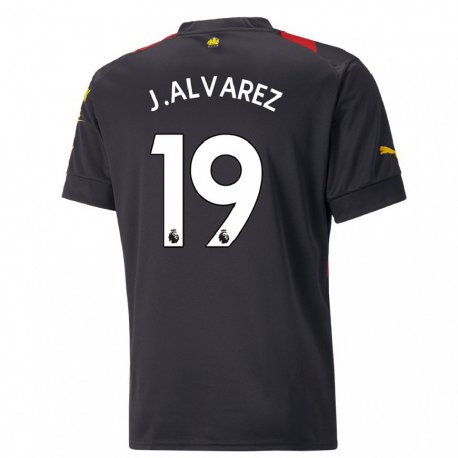 Kandiny Hombre Camiseta Julian Alvarez #19 Negro Rojo 2ª Equipación 2022/23 La Camisa Chile