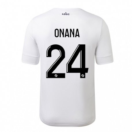 Kandiny Hombre Camiseta Amadou Onana #24 Carmesí Blanco 2ª Equipación 2022/23 La Camisa Chile