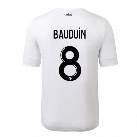 Kandiny Hombre Camiseta Justine Bauduin #8 Carmesí Blanco 2ª Equipación 2022/23 La Camisa Chile