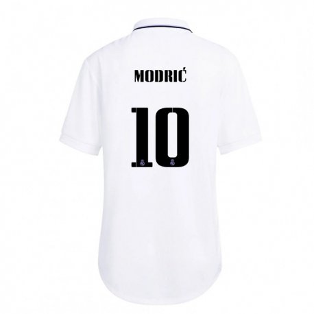 Kandiny Mujer Camiseta Luka Modric #10 Blanco Púrpura 1ª Equipación 2022/23 La Camisa Chile