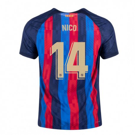 Kandiny Mujer Camiseta Nico Gonzalez #14 Azul Escarlata 1ª Equipación 2022/23 La Camisa Chile