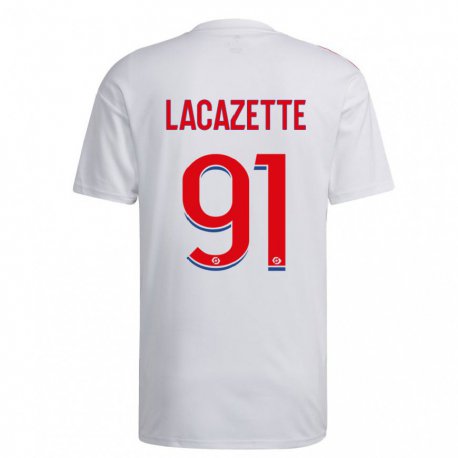 Kandiny Mujer Camiseta Alexandre Lacazette #91 Blanco Azul Rojo 1ª Equipación 2022/23 La Camisa Chile