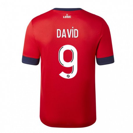 Kandiny Mujer Camiseta Jonathan David #9 Manzana de Caramelo Roja 1ª Equipación 2022/23 La Camisa Chile