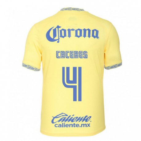 Kandiny Mujer Camiseta Sebastian Caceres #4 Limon Amarillo 1ª Equipación 2022/23 La Camisa Chile