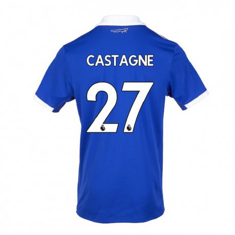 Kandiny Mujer Camiseta Timothy Castagne #27 Azul Blanco 1ª Equipación 2022/23 La Camisa Chile