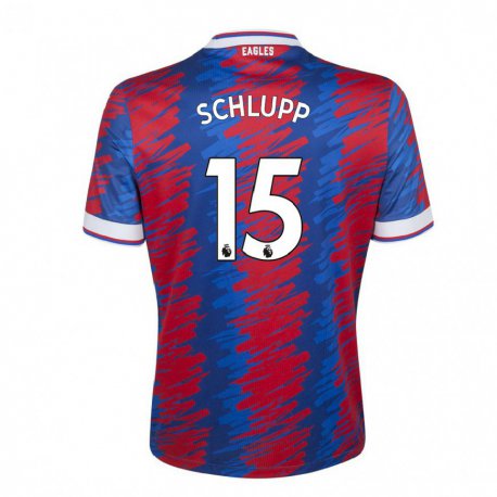 Kandiny Mujer Camiseta Jeffrey Schlupp #15 Rojo Azul 1ª Equipación 2022/23 La Camisa Chile