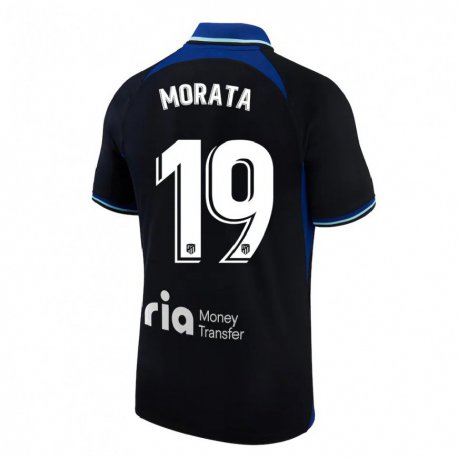 Kandiny Mujer Camiseta Alvaro Morata #19 Negro Blanco Azul 2ª Equipación 2022/23 La Camisa Chile