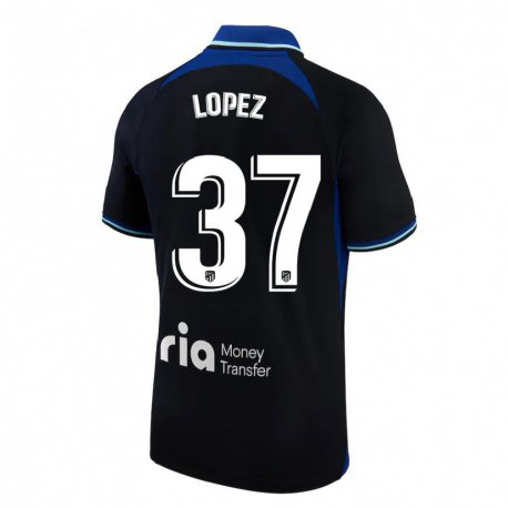 Kandiny Mujer Camiseta Alex Lopez #37 Negro Blanco Azul 2ª Equipación 2022/23 La Camisa Chile
