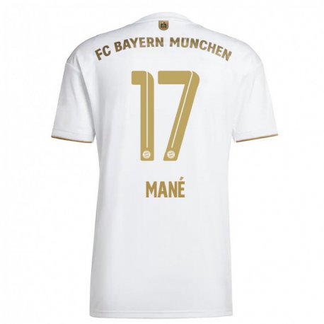 Kandiny Mujer Camiseta Sadio Mane #17 Oro Blanco 2ª Equipación 2022/23 La Camisa Chile