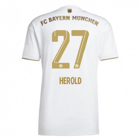 Kandiny Mujer Camiseta David Herold #27 Oro Blanco 2ª Equipación 2022/23 La Camisa Chile