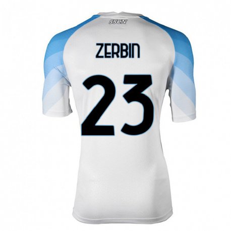 Kandiny Mujer Camiseta Alessio Zerbin #23 Blanco Cielo Azul 2ª Equipación 2022/23 La Camisa Chile