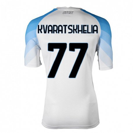 Kandiny Mujer Camiseta Khvicha Kvaratskhelia #77 Blanco Cielo Azul 2ª Equipación 2022/23 La Camisa Chile