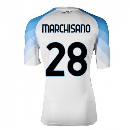 Kandiny Mujer Camiseta Matteo Marchisano #28 Blanco Cielo Azul 2ª Equipación 2022/23 La Camisa Chile