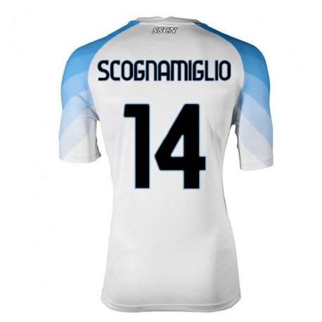 Kandiny Mujer Camiseta Fabio Scognamiglio #14 Blanco Cielo Azul 2ª Equipación 2022/23 La Camisa Chile
