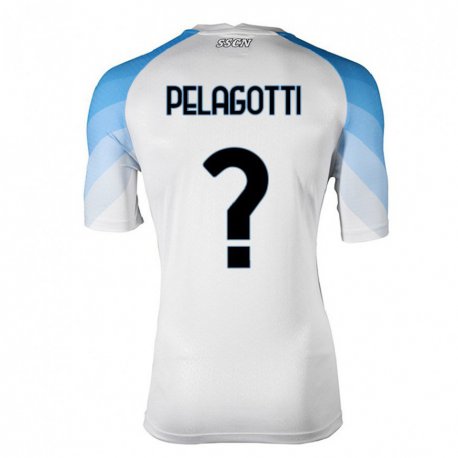 Kandiny Mujer Camiseta Ludovico Benjamin Pelagotti #0 Blanco Cielo Azul 2ª Equipación 2022/23 La Camisa Chile