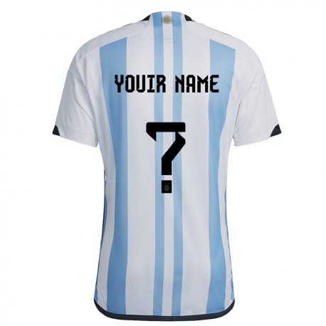 Kandiny Niño Camiseta Argentina Su Nombre #0 Blanco Cielo Azul 1ª Equipación 22-24 La Camisa Chile