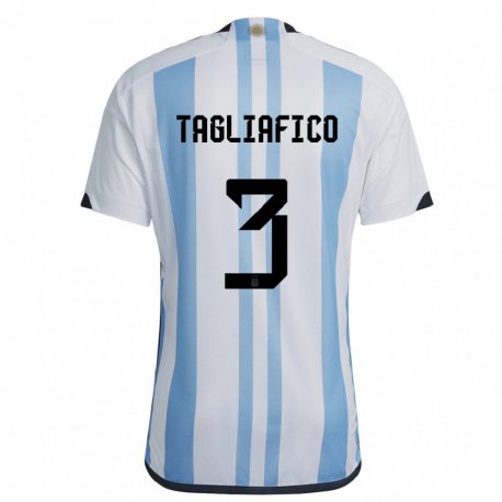 Kandiny Niño Camiseta Argentina Nicolas Tagliafico #3 Blanco Cielo Azul 1ª Equipación 22-24 La Camisa Chile