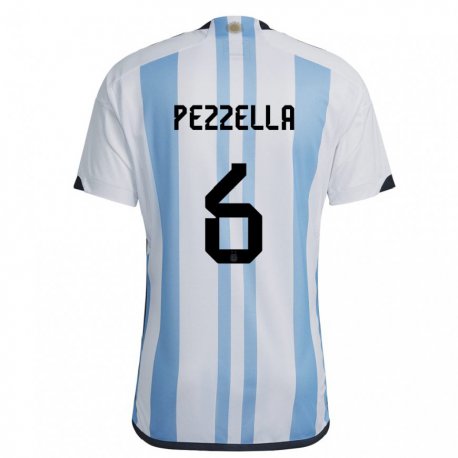 Kandiny Niño Camiseta Argentina German Pezzella #6 Blanco Cielo Azul 1ª Equipación 22-24 La Camisa Chile