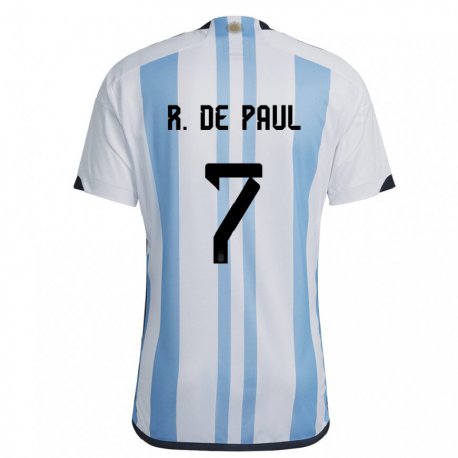 Kandiny Niño Camiseta Argentina Rodrigo De Paul #7 Blanco Cielo Azul 1ª Equipación 22-24 La Camisa Chile