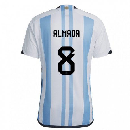 Kandiny Niño Camiseta Argentina Thiago Almada #8 Blanco Cielo Azul 1ª Equipación 22-24 La Camisa Chile