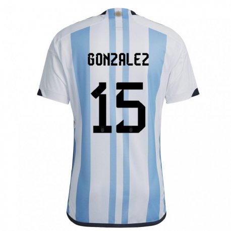 Kandiny Niño Camiseta Argentina Nicolas Gonzalez #15 Blanco Cielo Azul 1ª Equipación 22-24 La Camisa Chile