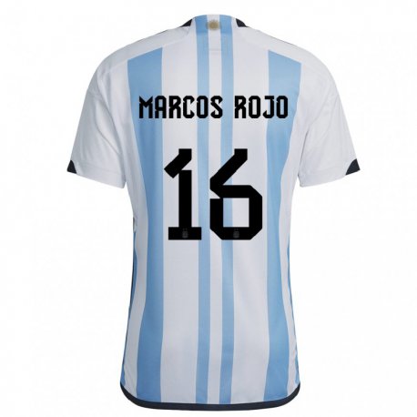 Kandiny Niño Camiseta Argentina Marcos Rojo #16 Blanco Cielo Azul 1ª Equipación 22-24 La Camisa Chile