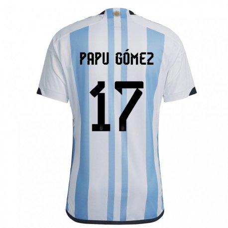 Kandiny Niño Camiseta Argentina Papu Gomez #17 Blanco Cielo Azul 1ª Equipación 22-24 La Camisa Chile