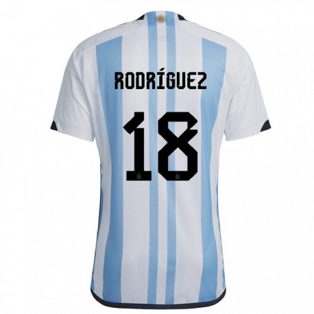 Kandiny Niño Camiseta Argentina Guido Rodriguez #18 Blanco Cielo Azul 1ª Equipación 22-24 La Camisa Chile