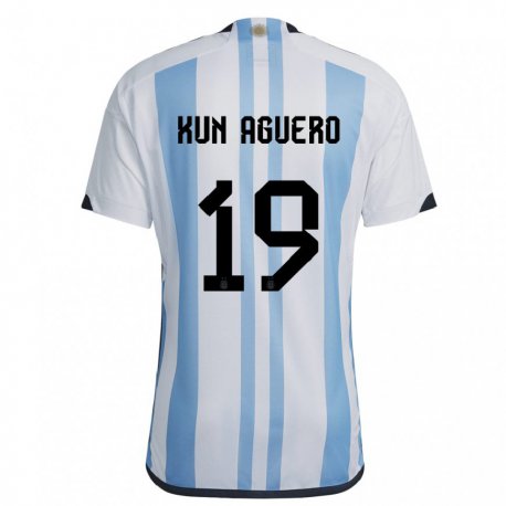 Kandiny Niño Camiseta Argentina Sergio Aguero #19 Blanco Cielo Azul 1ª Equipación 22-24 La Camisa Chile