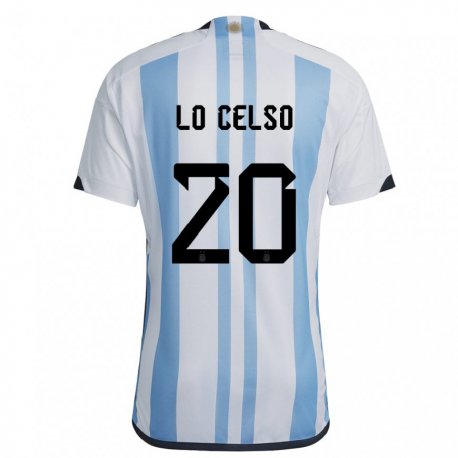 Kandiny Niño Camiseta Argentina Giovani Lo Celso #20 Blanco Cielo Azul 1ª Equipación 22-24 La Camisa Chile