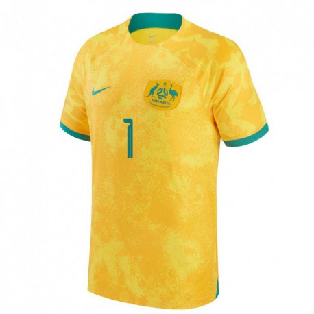 Kandiny Niño Camiseta Australia Mathew Ryan #1 Dorado 1ª Equipación 22-24 La Camisa Chile