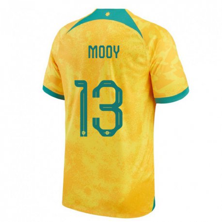 Kandiny Niño Camiseta Australia Aaron Mooy #13 Dorado 1ª Equipación 22-24 La Camisa Chile