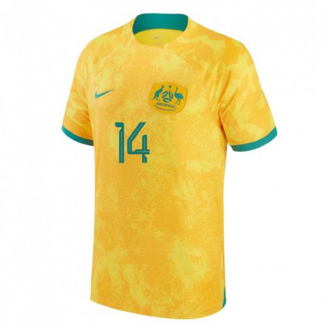 Kandiny Niño Camiseta Australia Riley Mcgree #14 Dorado 1ª Equipación 22-24 La Camisa Chile
