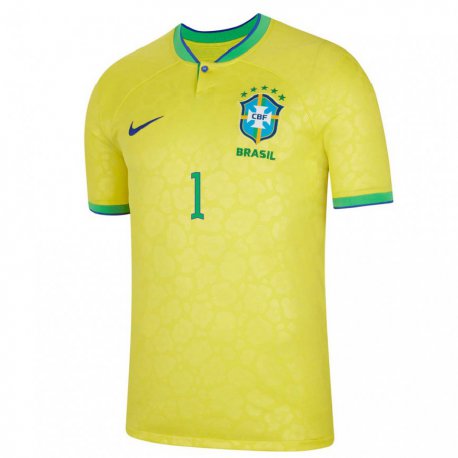 Kandiny Niño Camiseta Brasil Alisson #1 Amarillo 1ª Equipación 22-24 La Camisa Chile