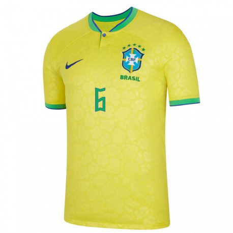 Kandiny Niño Camiseta Brasil Alex Sandro #6 Amarillo 1ª Equipación 22-24 La Camisa Chile