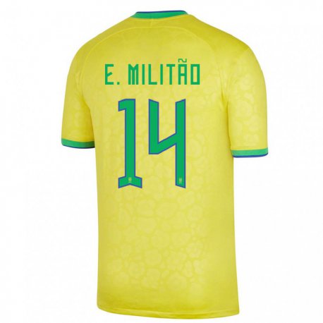 Kandiny Niño Camiseta Brasil Eder Militao #14 Amarillo 1ª Equipación 22-24 La Camisa Chile