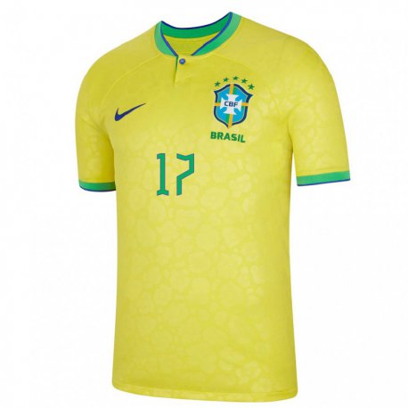 Kandiny Niño Camiseta Brasil Bruno Guimaraes #17 Amarillo 1ª Equipación 22-24 La Camisa Chile