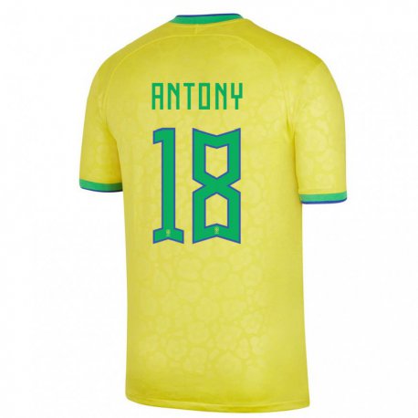 Kandiny Niño Camiseta Brasil Antony #18 Amarillo 1ª Equipación 22-24 La Camisa Chile
